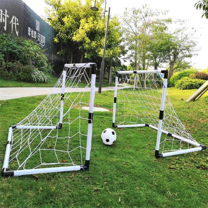 2In1 Mini Football Soccer Ball Goal Folding Post Net + Pump Kids Sport