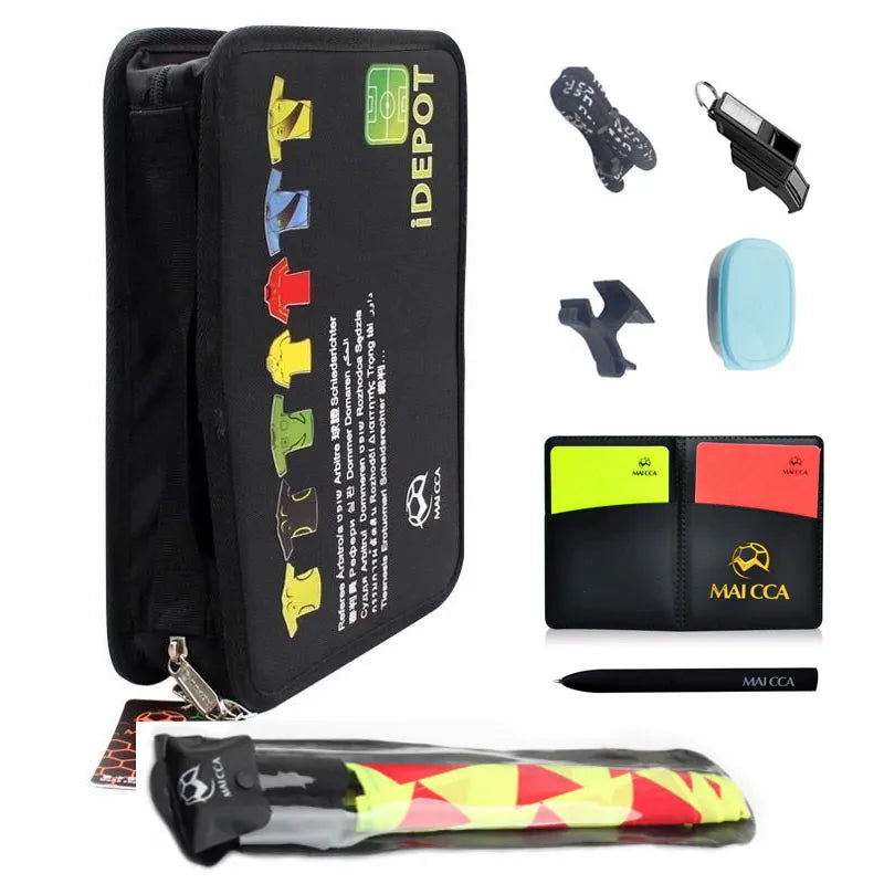 MAICCA Soccer Referee Bag Coin Cards Whistle Set Professional Football Referee