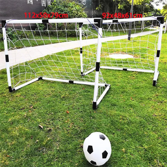 2In1 Mini Football Soccer Ball Goal Folding Post Net + Pump Kids Sport