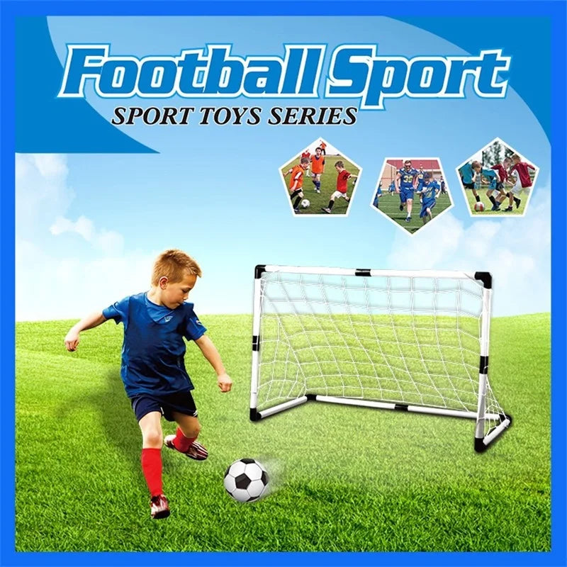 2In1 Mini Football Soccer Ball Goal Folding Post Net + Pump Kids Sport