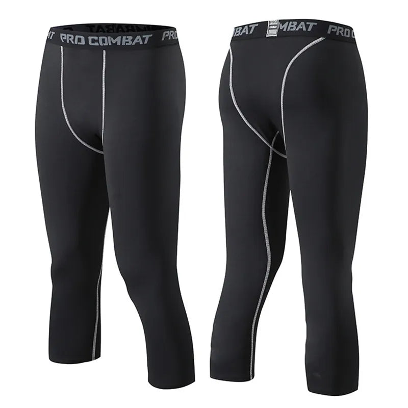 Men Compression Base Layer Running Tight Shorts Sport 3/4