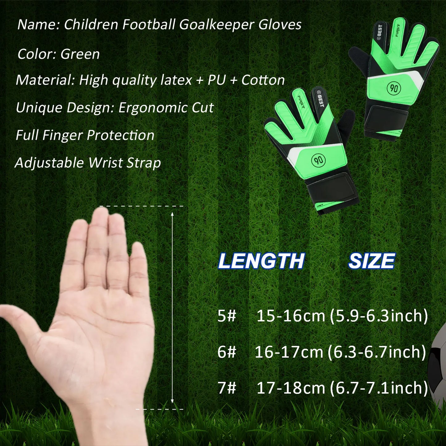 Kids Soccer Goalie Gloves 5/6/7Size Latex Children