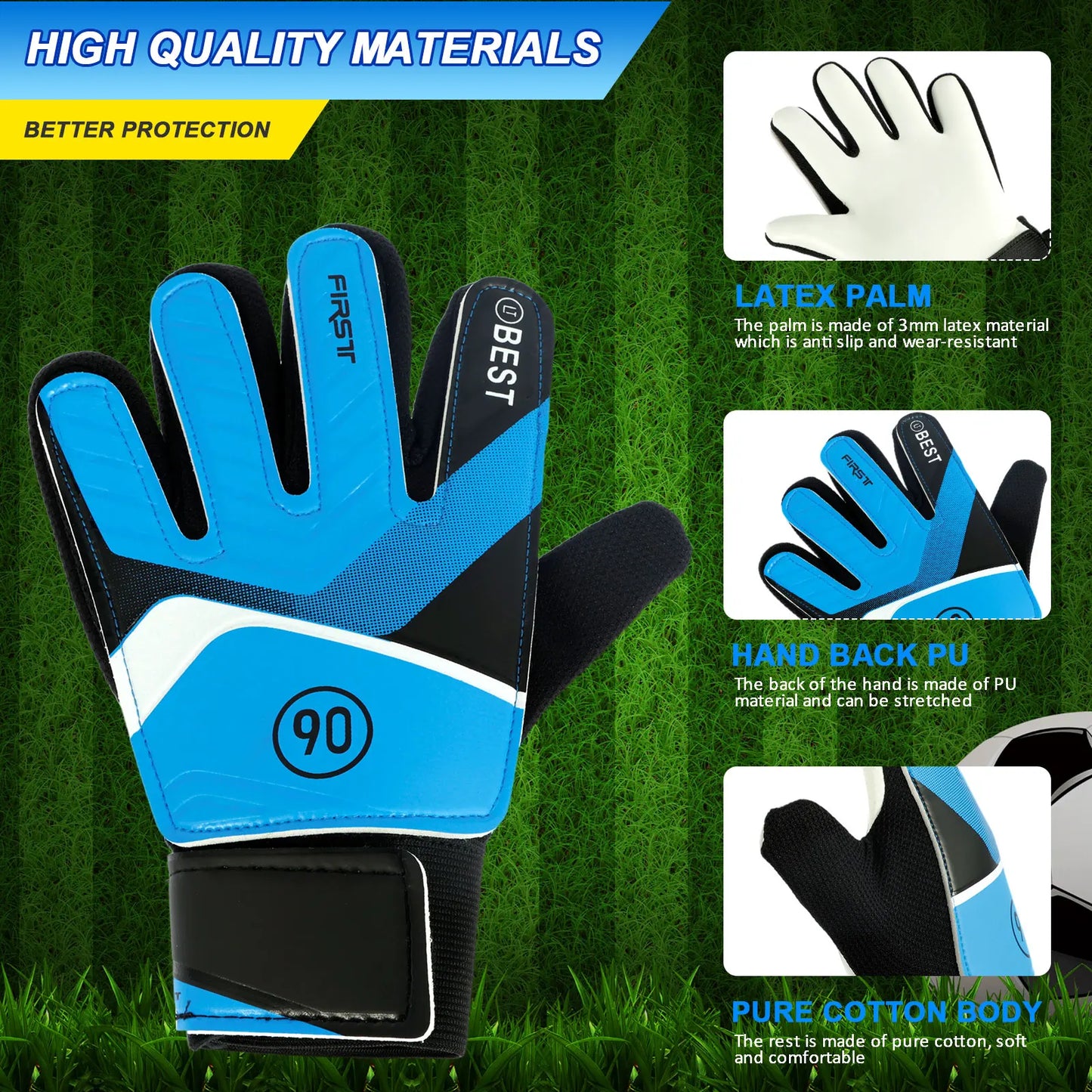 Kids Soccer Goalie Gloves 5/6/7Size Latex Children