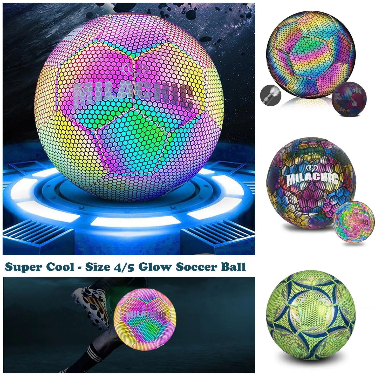 Super Cool Reflective Football Night Glowing Soccer Ball