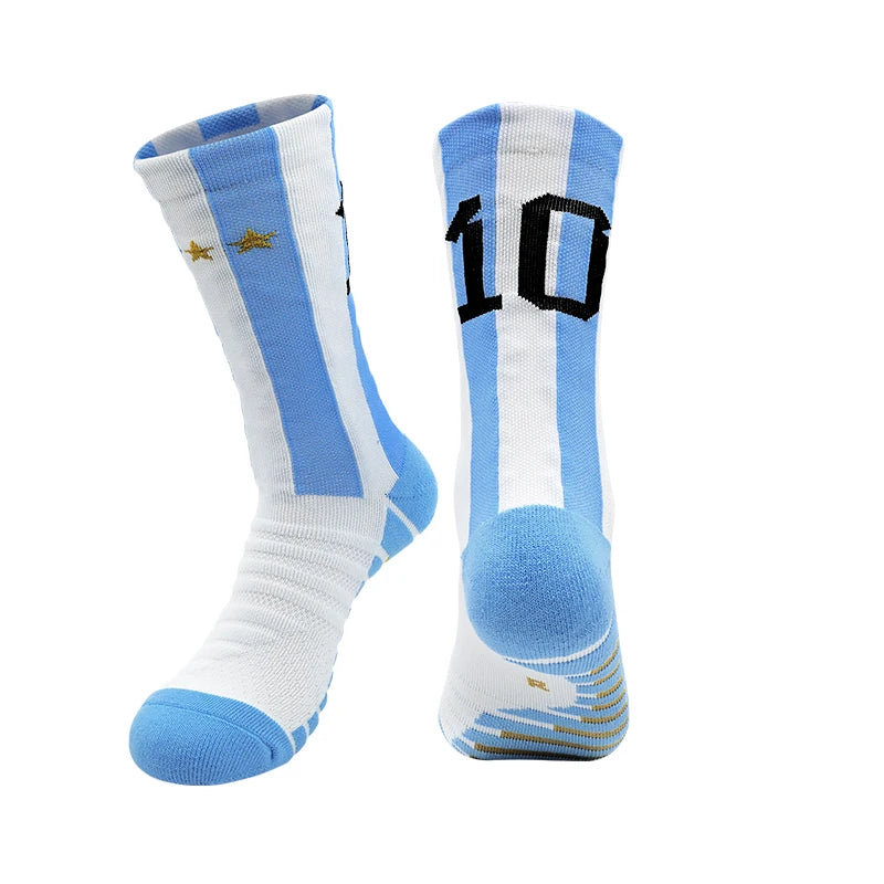 Blue Yellow Number 10# 7# Kids Soccer Socks