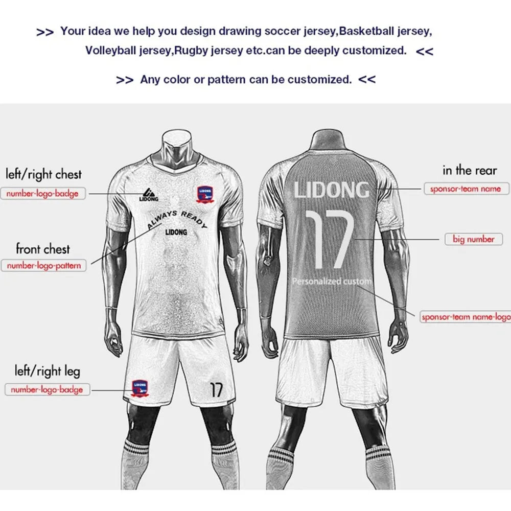 Customized Children's Football Kit Men's Soccer Team Jersey Sets