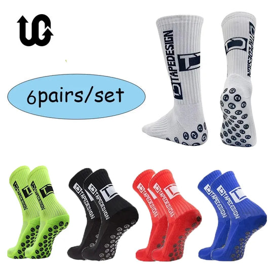 6Pairs/Lot 2023 New ANTI SLIP Tapedesign Mid Calf Non-Slip Soccer Sport Sock