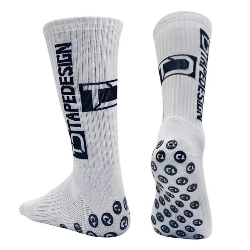 6 Paare/Los 2023 Neue ANTI SLIP Tapedesign rutschfeste Fußball-Sportsocken für die mittlere Wade