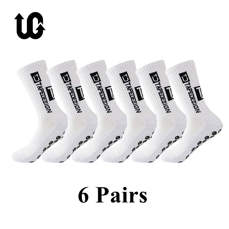 6Pairs/Lot 2023 New ANTI SLIP Tapedesign Mid Calf Non-Slip Soccer Sport Sock