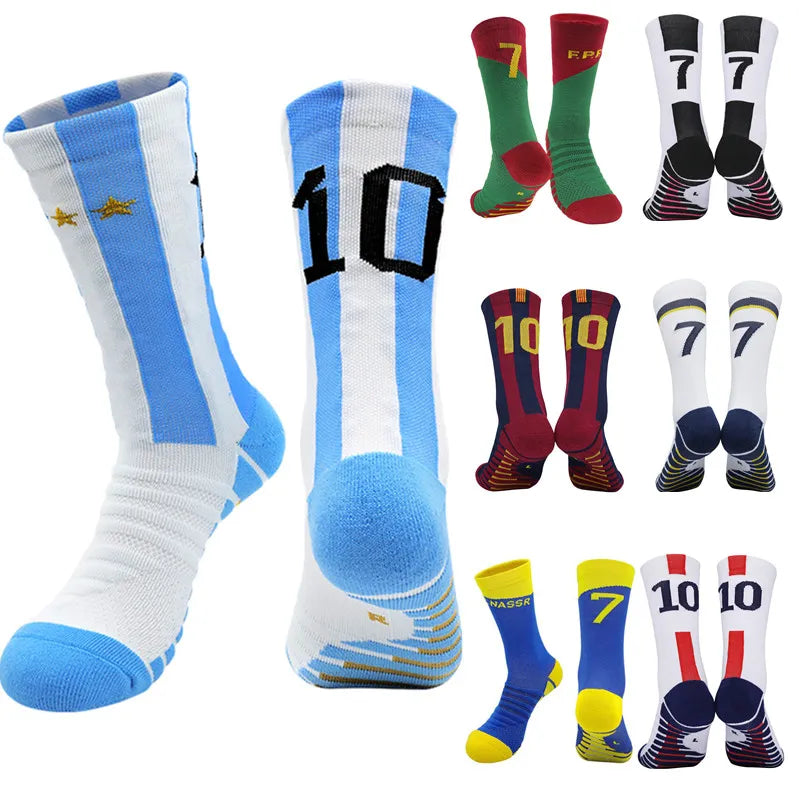 Blue Yellow Number 10# 7# Kids Soccer Socks