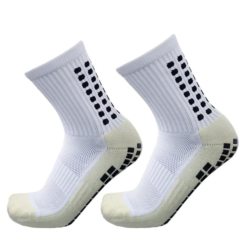 2 Paar Set Herren-Grip-Fußballsocken und Knieschützer